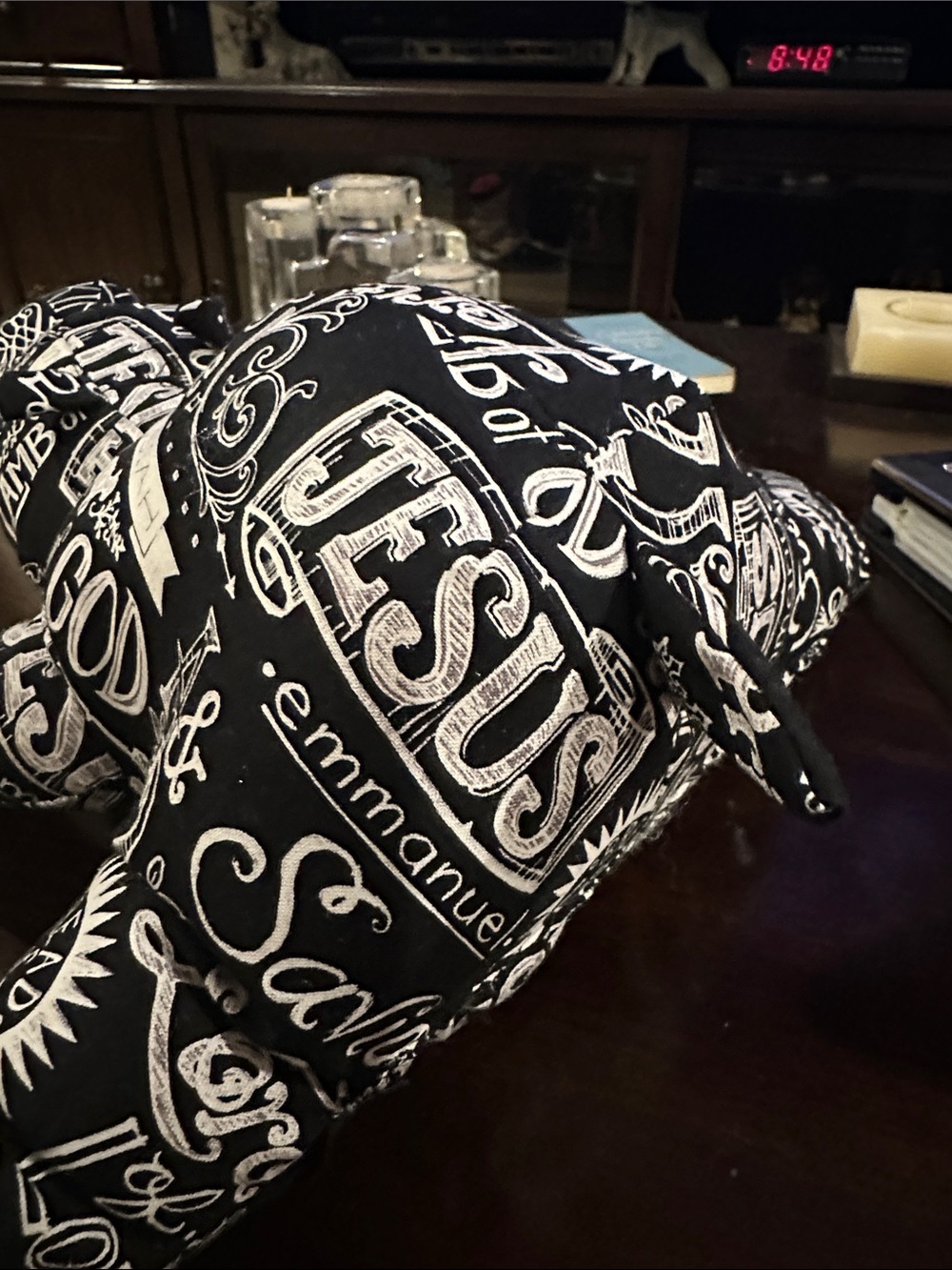 Handmade Hippo Black & White God’s Words Print Plush Dog - Picture 5 of 8